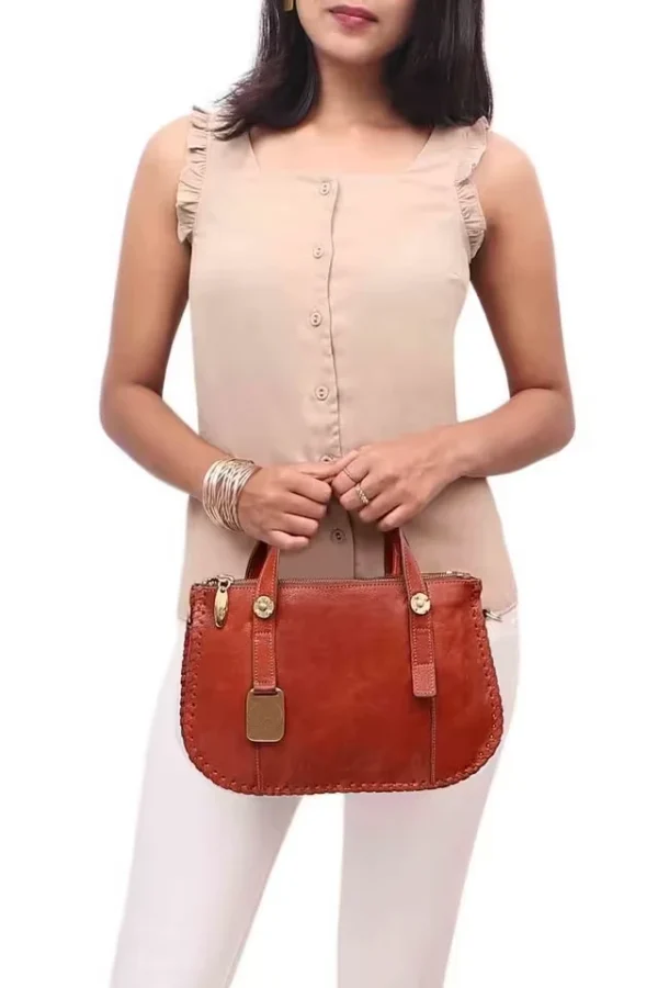 S21HDHOP0214SAT_BROWN_alt5.webp Top Zip Closure Leather Womens Casual HandBag